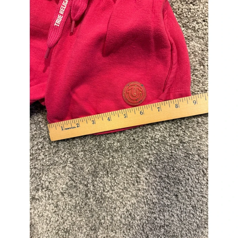 True Religion Shorts Girls L(6X) Pink Sweat Shorts Horseshoe Logo Dolphin Hem